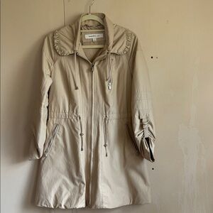 Laundry By Shelli Segal Cream Drawcord Trench Coat with Ruffle Collar